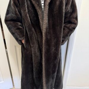 Vintage Luxurious Dark Brown Faux Fur Long Coat in Excellent Condition